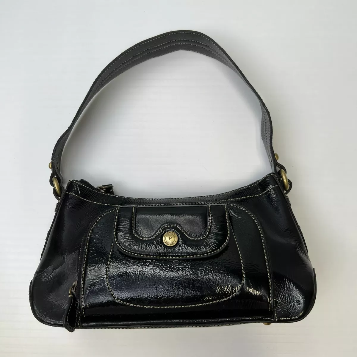 Perlina Purse Women Small Shoulder Bag Black Pockets Shiny Zip Casual Cruise
