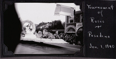 VINTAGE PHOTOGRAPH ROSE PARADE FLOATS SHOE STORE SIGN PASADENA CALIFORNIA PHOTO