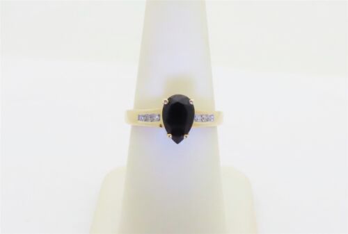 Natural Black Sapphire Diamond Ring Engagement Bridal Rings 10k Gold US 7 R1739 - Picture 5 of 9