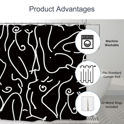 Abstract Minimalist Line Art Shower Curtain 60Wx72L Inch Woman Lady Body Aest... - Picture 7 of 8