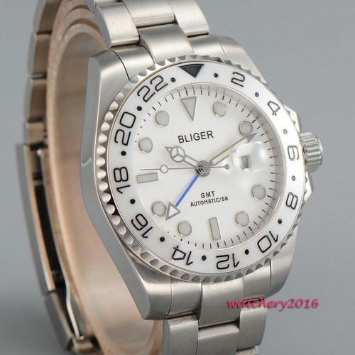 43 mm GMT Reloj Mecánico Automático para Hombre Bliger Esfera Blanca Cristal de Zafiro Fecha - Imagen 5 de 6
