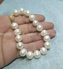 Natural 12-13mm South Sea White Baroque Pearl Bracelet 7.5-8" 14k Gold Clasp