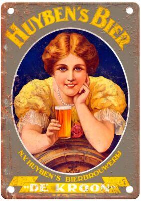 De Kroon Huyben´s Bier Vintage Liquor Poster Reproduction Metal Sign E820