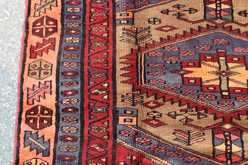 One of a Kind Tribal Medallion Beige Turkish 4' 4" x 6' 11" Red Handmade Wool Ar - Picture 4 of 6