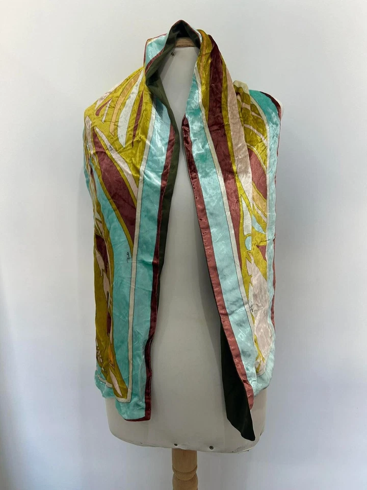 S3# NUEVO CON ETIQUETASG Emilio Pucci rectangular bufanda de seda multicolor 59/11 pulgadas Hecho en Italia  Foto 4 de 4