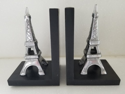 Fermalibri Torre Eiffel 7" x 4" legno e metallo tono argento set di 2 - Foto 1 di 9