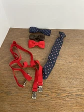 Vintage Bowtie Royal Clip On Mark Alexander Silk Tie Red Suspenders Rockabilly