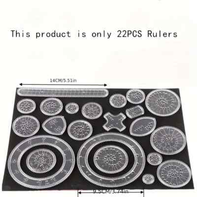 22 Piece Magic Spiral Drawing Set Transparent Template Spirograph Parts