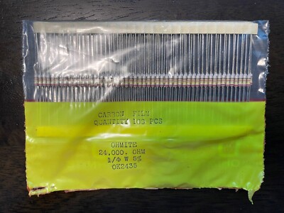 100 pcs of Ohmite 24k Ohm Carbon Film Resistor 1/4W 5% Axial NOS USA Fast Ship