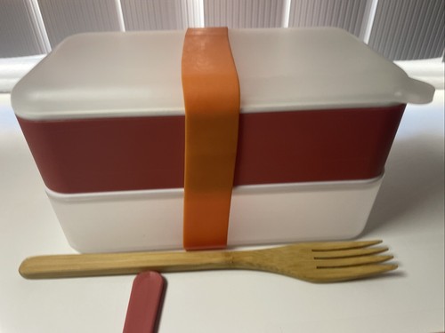 Two Compartment Stackable Bento Box With 2 Forks Easy Plastic Lunch Box - Picture 4 of 6