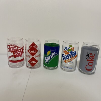 Retro Luminarc Set Of Five 16oz  Glasses~Coke, Diet Coke, Fanta, TAB & Sprite