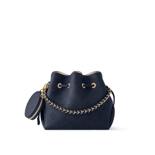 LOUIS VUITTON BELLA MAHINA NAVY BUCKET BAG M14315 POUCH, CHAIN HANDLE, & STRAP