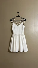 San Joy Ivory Open Back Tulle Lined Spaghetti Straps Skater Dress Sz S