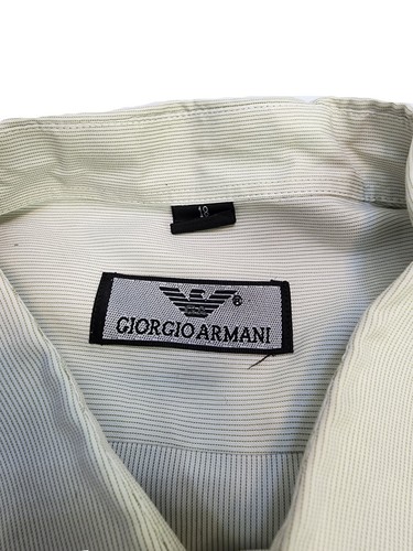 Giorgio Armani Long Sleeve Button Up Shirt White Striped Mens Size 18 - Picture 5 of 11