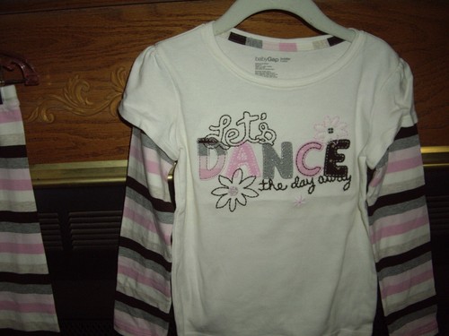 T25 VTG EUC Girls Sz 5 Years Baby Gap 2pc Pants Set "Let's Dance" Applique TWINS - Picture 2 of 5