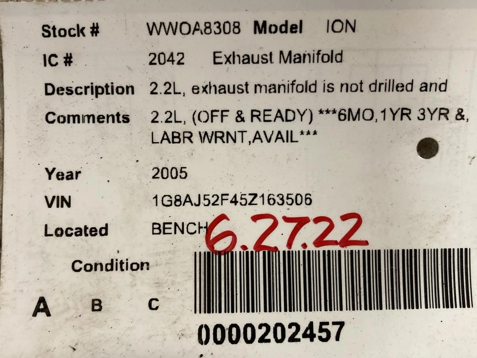 Colector de escape usado se adapta a: Saturn Ion 2005 2,2 L California emisiones opt NU1 Gr Foto 3 de 4