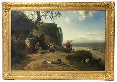Ludwig Hugo Becker (German, 1833-1868) Serene Oil Painting of a Fisherman 1863