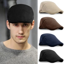 Mens Solid Cotton Cabbie Classic Newsboy Gatsby Cap Ivy Hat Golf Driving Flat US