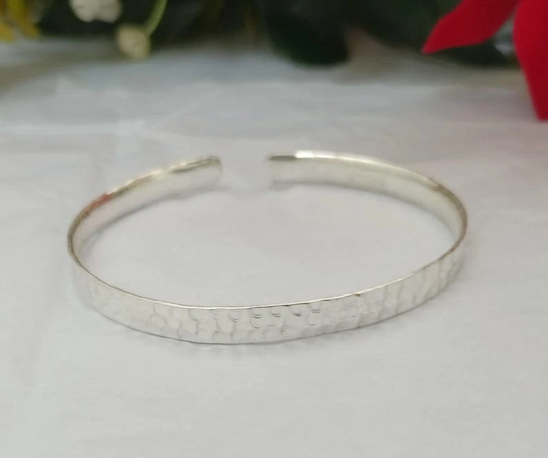 Textured Hammered 925 Silver Cuff Bangle Men  And d Women Cuff Bracelet All Size - Image 3 of 4
