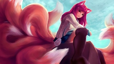 Girls Animal Ears Nekomimi Ahri Long Hair League Anime Playmat Desk Mat 24x14in