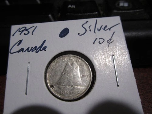 Canada 1951 -  10 Cent Dime Canadian Coin - 80% Silver - ASW 0.06 Oz