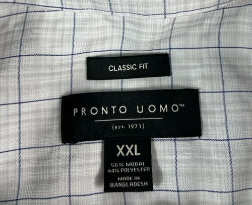 Pronto Uomo Mens XXL 2XL White Purple Gray Plaid Classic Fit Short Sleeve Shirt - Picture 3 of 15