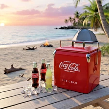 Coca-Cola Classic 13L/14Qt Metal Ice Chest Cooler, Insulation for Picnic＆Camping