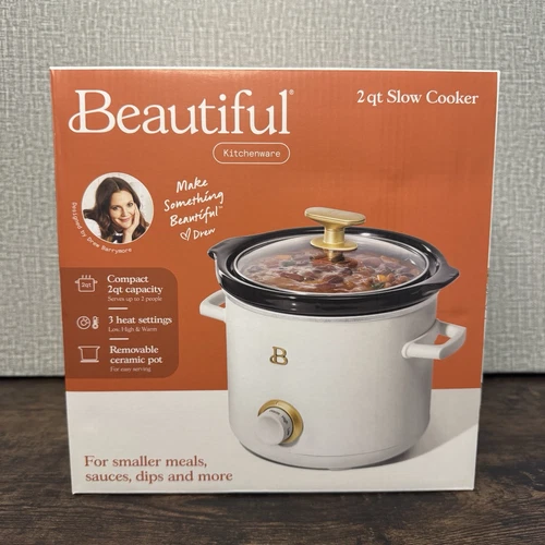 NEW 2qt Slow Cooker White Icing Green Kitchenware Beautiful By Drew Barrymore