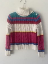 Vintage Girl  s Ralph Lauren Pink Purple Teal Striped Sweater Collar Size 5