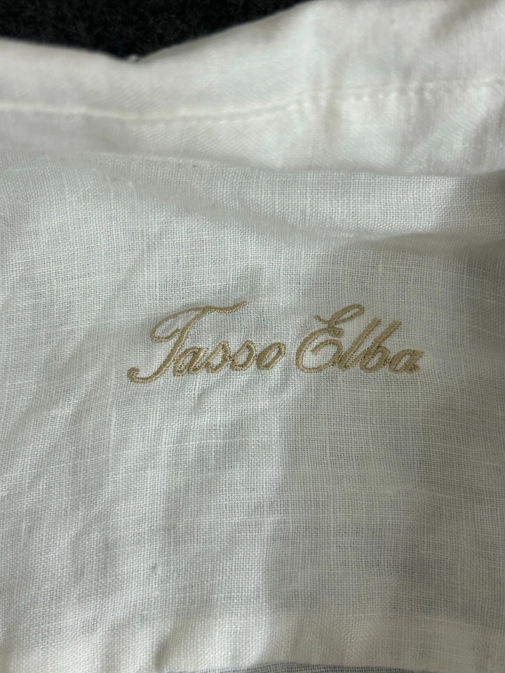 Camisa Tasso Elba 100 % lino para hombre pequeña 14-14 1/2 blanca manga larga abotonada Foto 2 de 4