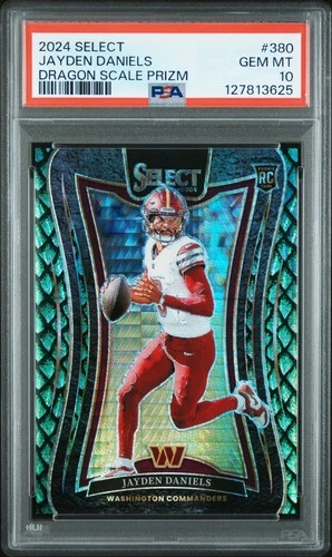 2024 PANINI SELECT DRAGON SCALE PRIZM #380 JAYDEN DANIELS ROOKIE /81 PSA 10 GEM