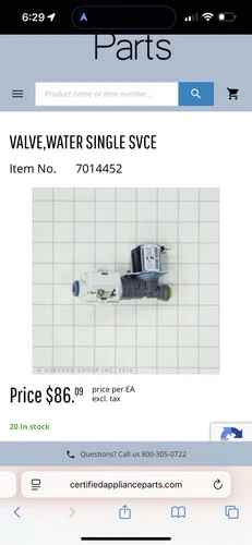 OEM Sub-Zero Refrigerator Single Water Valve 7014452