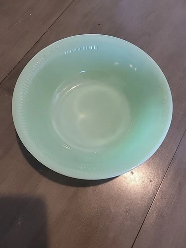 Vintage Fire King Jadeite Ribbed Serving Bowl -  Jane Ray - 8 1/4" x 2 1/2"