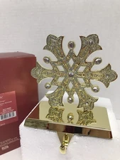 Lenox Snowflake Stocking Holder Hanger Goldtone Metal Rhinestone Embellished