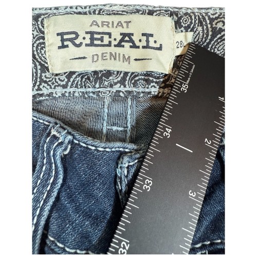 ARIAT Jeans Women Size 28L (28x33) Blue Bootcut Real Denim Cowboy Stitch Western - Picture 3 of 4
