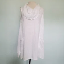 Match Point L Tunic Top Mini Dress 100% Linen Lagenlook Sleeveless Cowl Neck