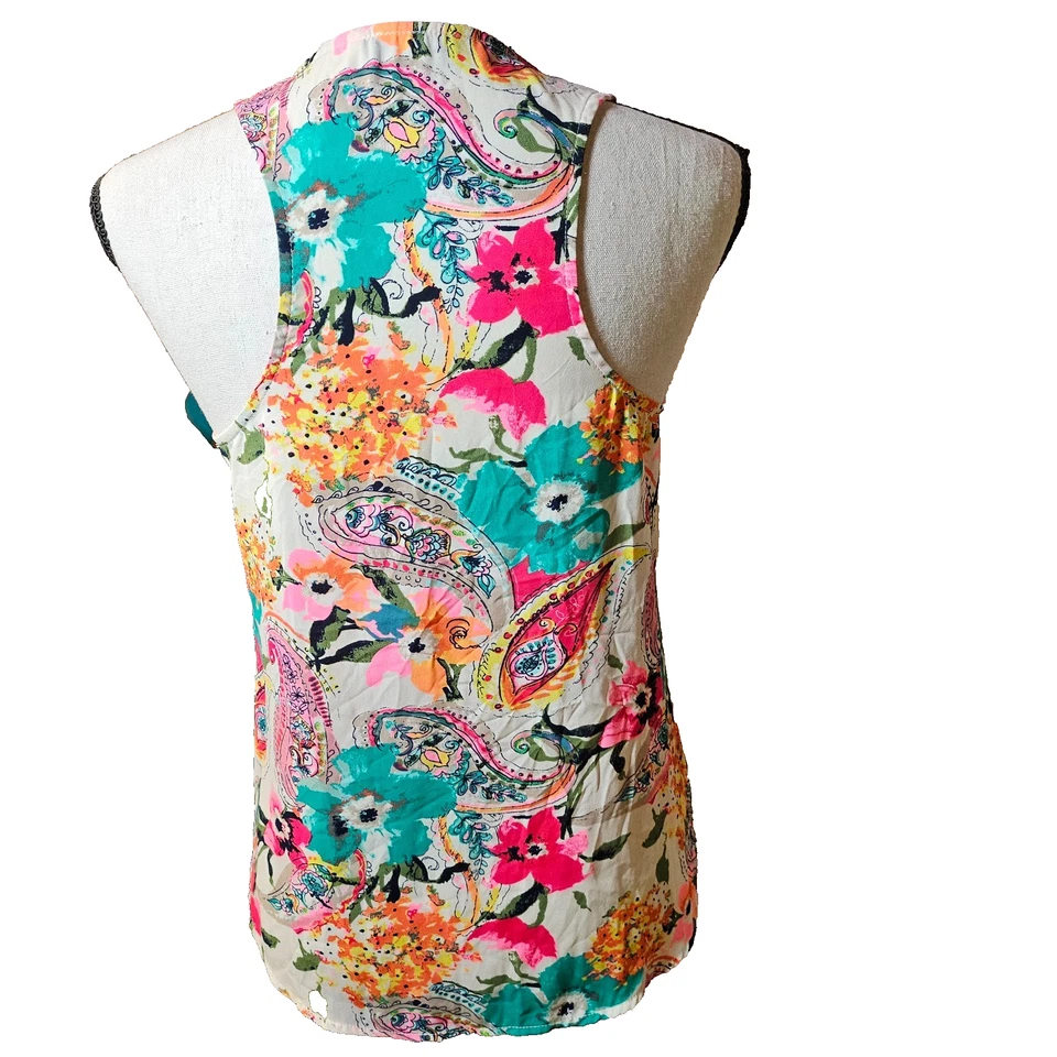 Camiseta sin mangas Anna Grace Loft tropical/paisley/floral espalda deportiva para mujer talla S Foto 4 de 4