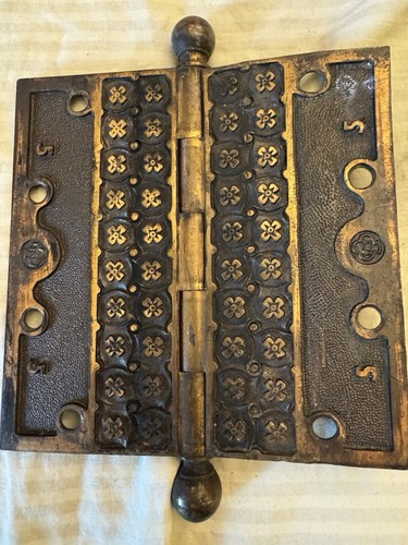 3 Rare Antique Yale & Towne Cast Bronze Door Hinges 5x5 + 2 Matching Door Plates - Picture 8 of 8
