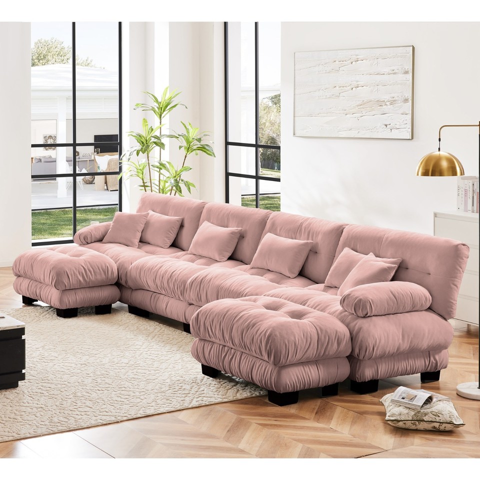 Living Room 2-4 Seat Chenille Cloud Couch Sofa Set Lumbar Pillow w/O ...