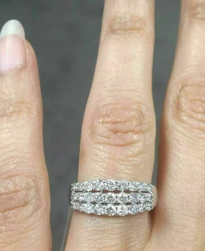 2Ct Round Cut Real Moissanite 3 Row Eternity Engagement Ring 925 Sterling Silver - Foto 3 di 12