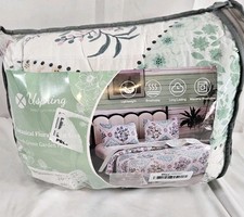 New USpring Queen Size Quilt With Shams Green Botanical Fresh Green Garden Print