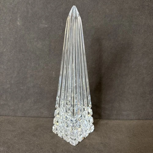 Waterford Obelisk Monument Crystal Paperweight Signed Vintage 7 5/8” Tall