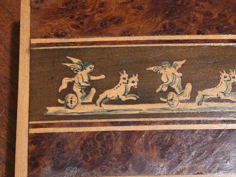 Antique Burl Inlaid Wood Calling Card Snuff Box Sorrento Style Treenware - Image 4 of 4