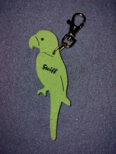 Steiff Green Parrot Key Chain Ring Zipper Pull Purse Charm Heavy Felt
