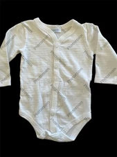 Nenuco EUC White Textured 100% Cotton Knit Snap Front Long Sl Bodyshirt-3-6Mos