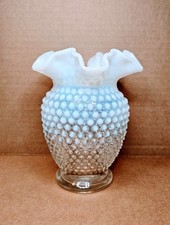 Vintage Fenton Vase French Opalescent White Ombre Hobnail 6" Ruffled Crimped