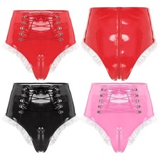 Women's Briefs Maid Panties Patent Leather Knickers Crotch Underwear Clubwear