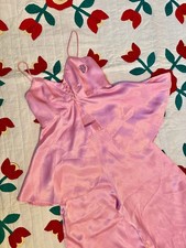 Vintage 70s Bubblegum Pink Satin Tank Top Bell Bottoms Disco Set Small