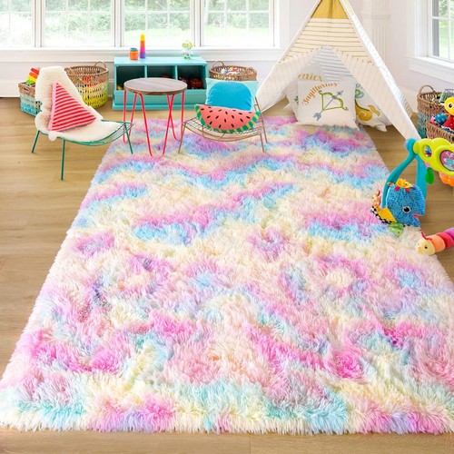 Washable, Non-Slip Area Rug, Soft Rainbow Area Rug for Girl's Room, Children'... - Picture 6 of 8