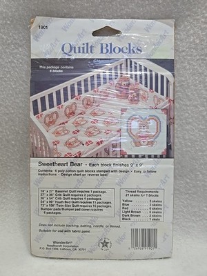 WonderArt Quilt Block Pattern - 1901 Sweetheart Bear, six 9x9 blocks